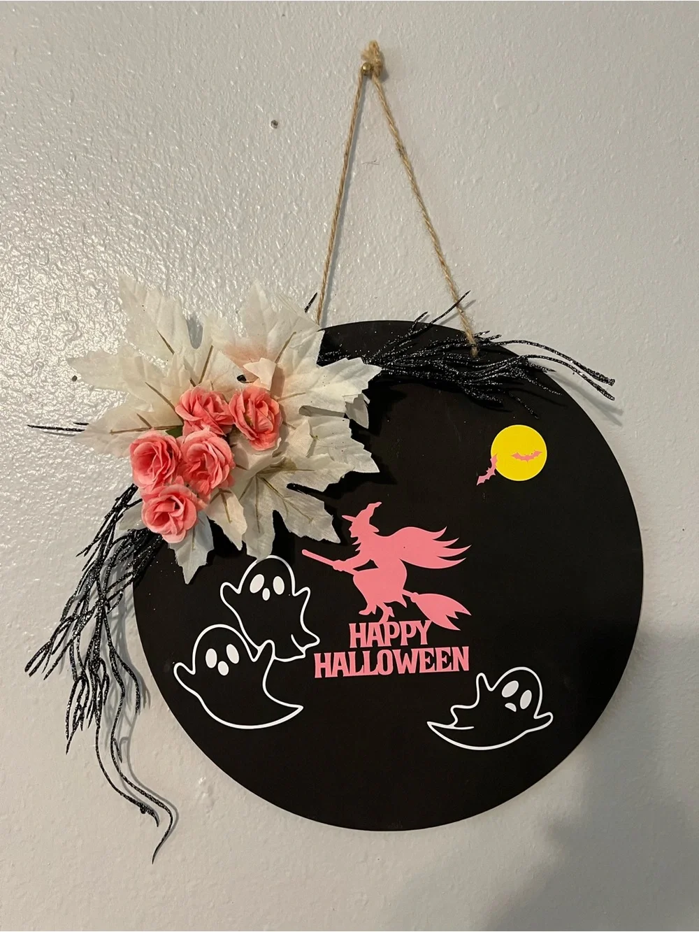 Halloween Wall Hanging Sign with Pink Accents